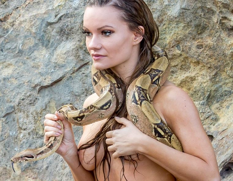 Caitlyn O Connor topless with a snake