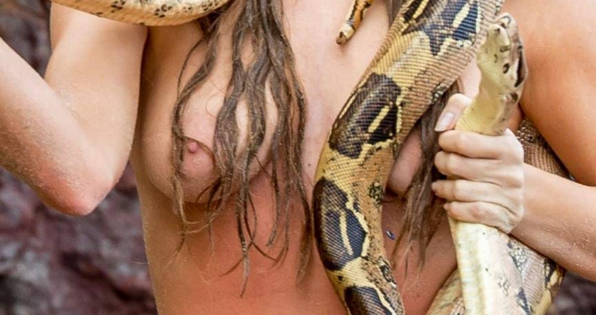 Caitlyn O Connor topless with a snake