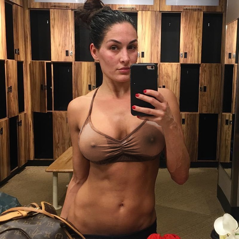 Hot busty Nikki Bella see through bra. Making her tits and nipples totally visible. :)