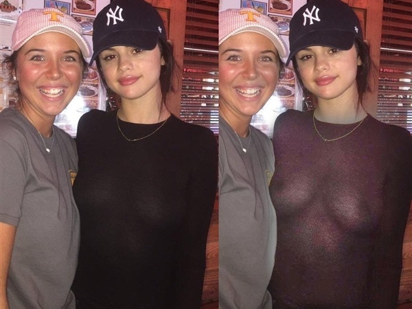 Selena Gomez sweater see through boobies. Exposing her sexy tits topless.