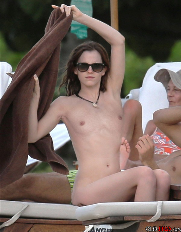 Emma Watson naked on the beach - paparazzi nude celeb pics